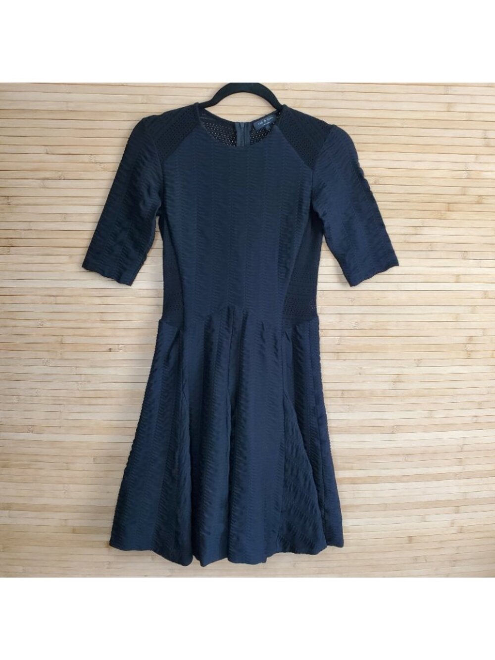 Rag & Bone Dress Niki Black Stretch Pointelle Knit Size 0 Fit & Flare Mini - Picture 5 of 10